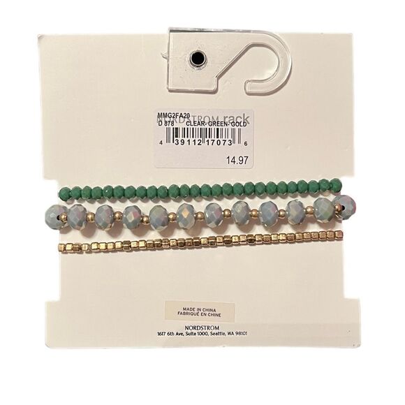 NWT Melrose And Market Set Of 3 Semi-Precious Labradorite Green Gold Bracelets - Picture 2 of 2